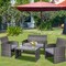 Costway 4PCS Patio Rattan Furniture Set Conversation Glass Table Top Cushioned Turquoise/Red/Grey/Beige/Navy/Black